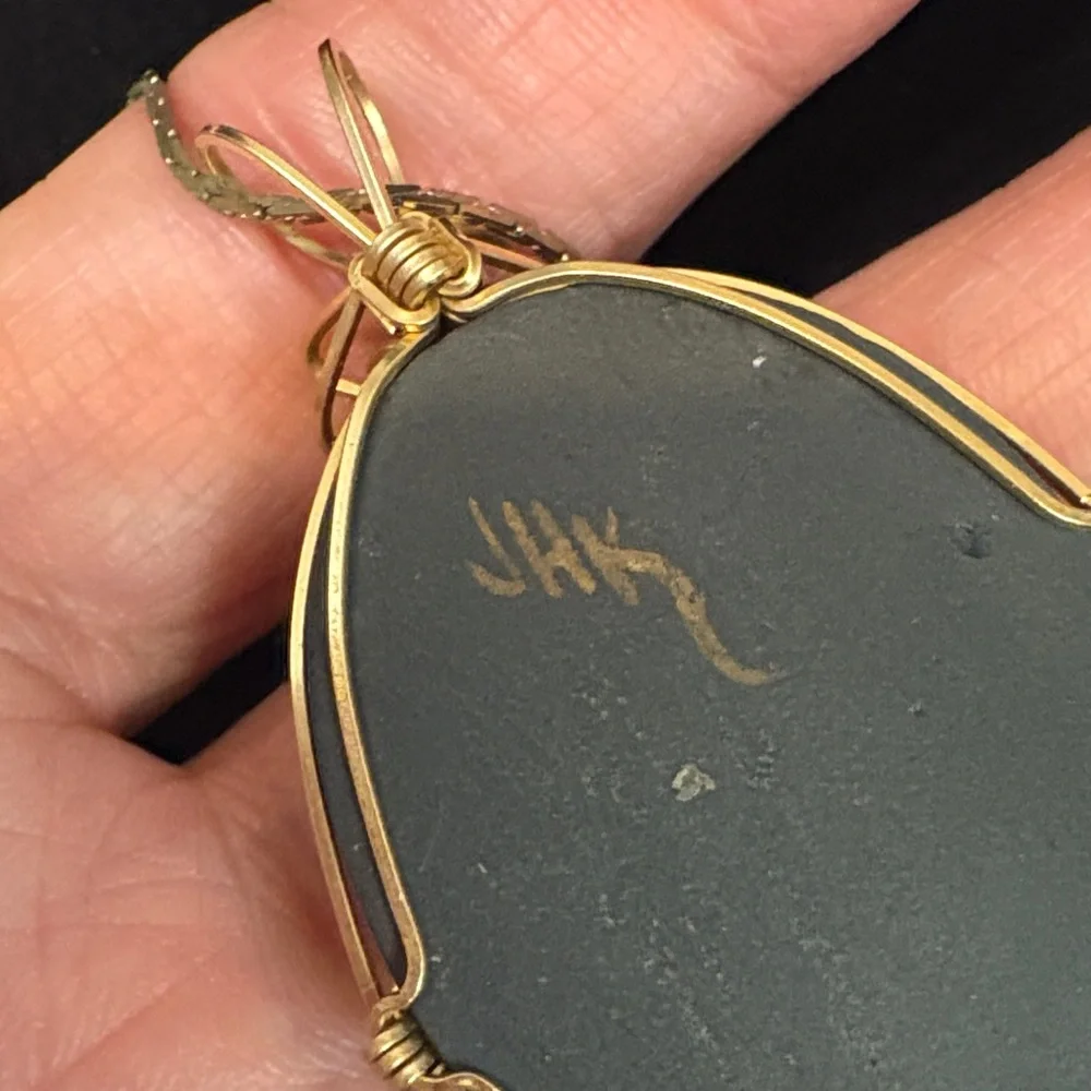 Vintage Bisque Porcelain Lady  Cameo Gold-Filled Wire Wrap Jewelry Pendant JHK - Picture 4 of 7